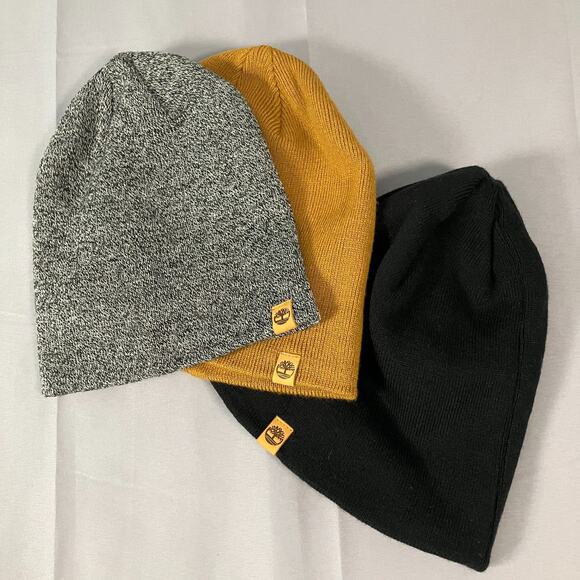 Timberland Beanie Lot 3 Pack Knit Hats Black Grey Mustard Acrylic OS Unisex - Picture 11 of 11